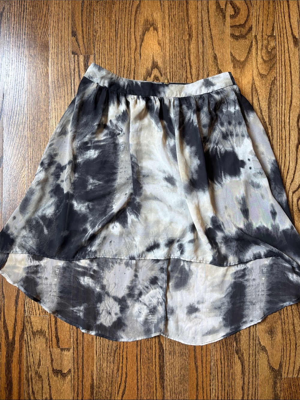 Promod Tie-Dye High-Low Skirt in Black and Cream